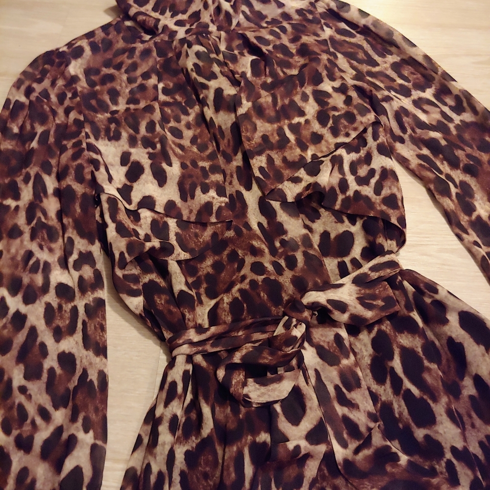 Badgley Mischka Leopard-Print Georgette Dress, Sz 12 - Picture 3 of 16